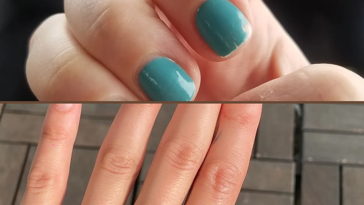 Close-up of polished nails and tools.